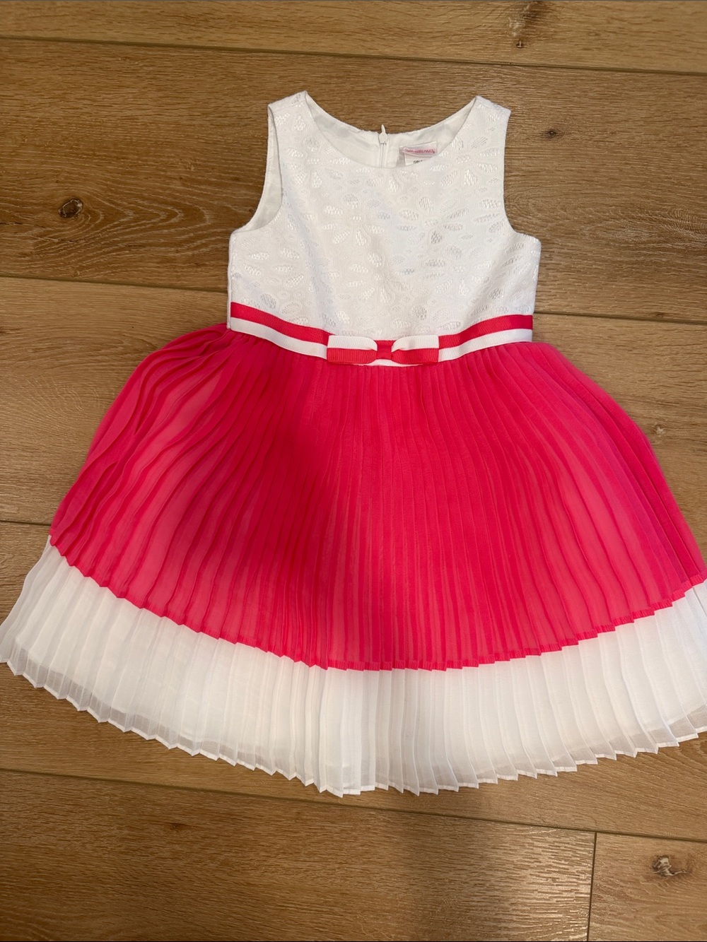 Youngland White and Hot Pink Pleated Party Dress